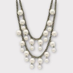 Cookie Lee Necklace Double Strand Copper Colored Chain Pearl Baubles Jewelry